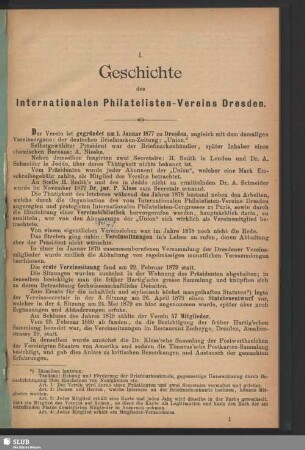 I. Geschichte des Internationalen Philatelisten-Vereins Dresden