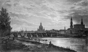 Blick auf Dresden bei Vollmondschein : Blick auf Dresden bei Vollmondschein. Öl auf Leinwand; 78 x 130 cm. 1839