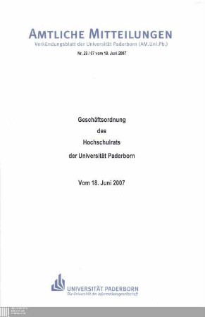 Geschäftsordnung des Hochschulrats der Universität Paderborn : vom 18. Juni 2007
