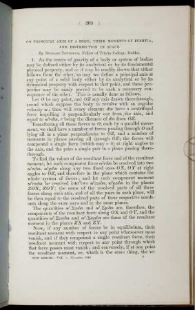 On the principal axes of a body, their moments of inertia, and distribution in space.