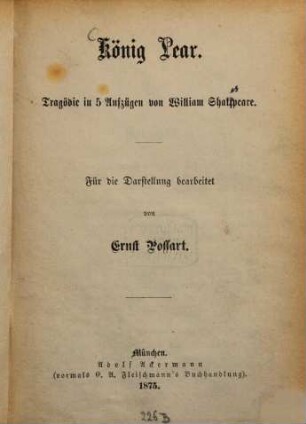 König Lear : Tragödie in 5 Aufzügen