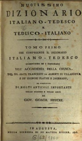 Nuovissimo Dizionario Italiano-Tedesco E Tedesco-Italiano. 1, Italiano-Tedesco