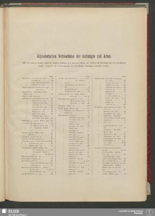 Alphabetisches Verzeichniss der Gattungen und Arten