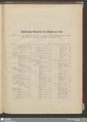 Alphabetisches Verzeichniss der Gattungen und Arten