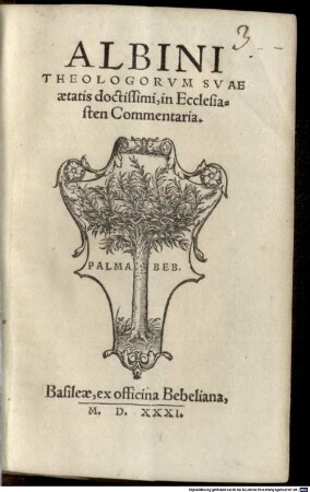 Albini Theologorvm Svae aetatis doctissimi, in Ecclesiasten Commentaria