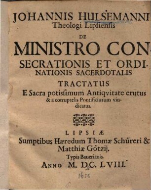 De ministro consecrationis et ordinationis sacerdotalis tractatus