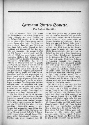 Hermann Burtes Sonette. Von Rudolf Schlösser.