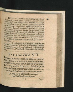 Paradoxum VII. In Coena nobis nequaquam obsignari spiritualem manducationem & communionem cum Christo ...