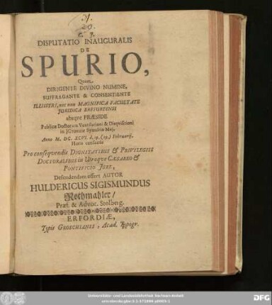 Disputatio Inauguralis De Spurio