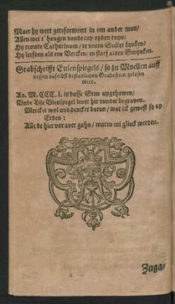 Grabschrifft Eulenspiegels/ so zu Moellen ... gelesen wird.