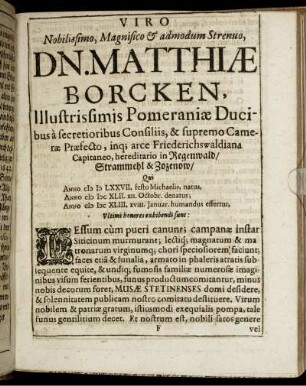 Viro ... Dn Matthiae Borcken ...