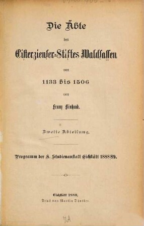 Die Äbte des Cisterzienser-Stiftes Waldsassen von 1133 bis 1506, 2