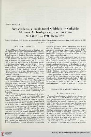Sprawozdanie z działalności Oddziału w Gnieźnie Muzeum Archeologicznego w Poznaniu za okres 1.7.1956-31.12.1956