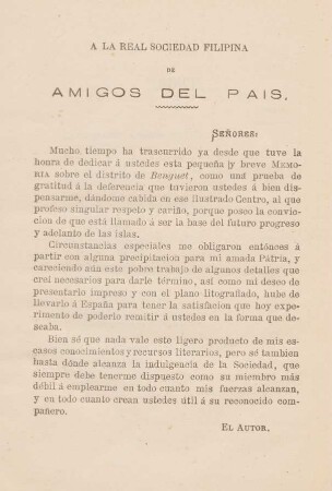 A la real sociedad Filipina de amigos del pais