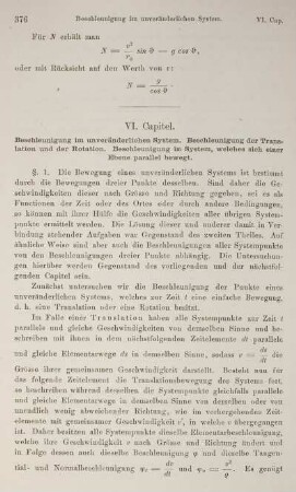 VI. Capitel. Beschleunigung in unveränderlichen System. Beschleunigung der Translation und der Rotation. Beschleunigung im System, welches sich einer Ebene parallel bewegt.