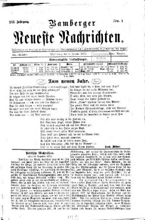 Bamberger neueste Nachrichten. 1877,1/6 = Jg. 17