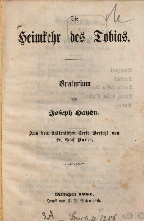 Die Heimkehr des Tobias : Oratorium