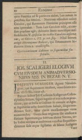 II. Jos. Scaligeri Elogium Cum Eiusdem Animadversionibus Mss. In Bezae N.T.
