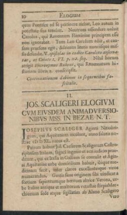 II. Jos. Scaligeri Elogium Cum Eiusdem Animadversionibus Mss. In Bezae N.T.