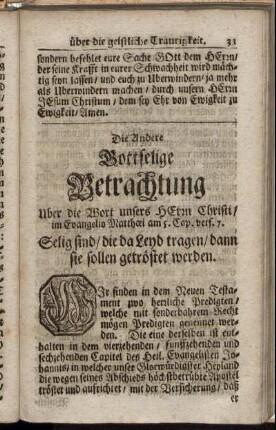 Die Andere Gottselige Betrachtung [...] Selig sind / die da Leyd tragen / dann sie sollen getröstet werden.