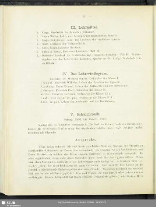 IV. Das Lehrerkollegium