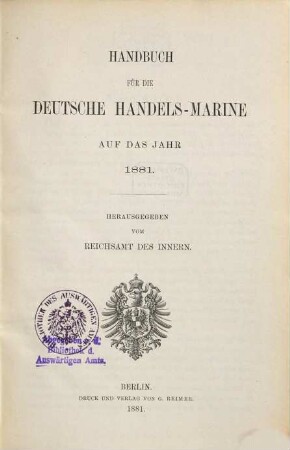 Handbuch für die deutsche Handelsmarine, 1881
