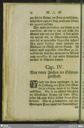 Cap. IV. Von denen Zeichen der Schwangerschaft