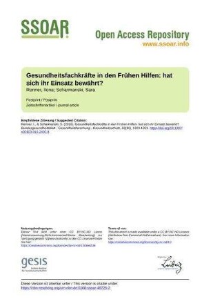 Gesundheitsfachkräfte in den Frühen Hilfen: hat sich ihr Einsatz bewährt?