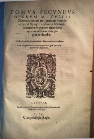 Opera omnia quae extant, 2. Omneis eius orationes complectens