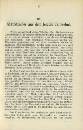 III. Statistisches aus dem letzten Jahrzehnt.