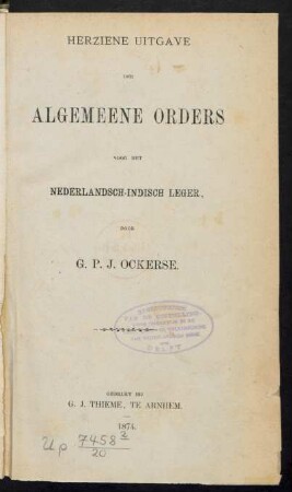 Herziene uitgave der Algemeene orders voor het Nederlandsch-Indisch leger