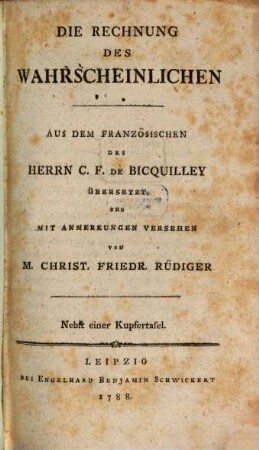 Die Rechnung des Wahrscheinlichen