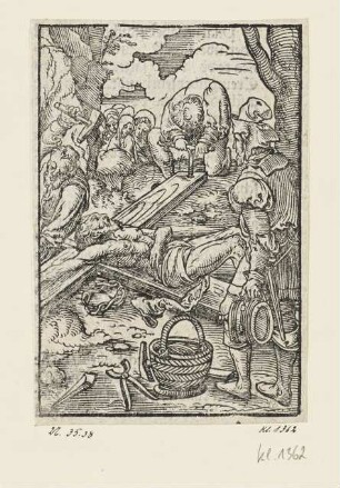 Kreuzigung, aus: "Passio unsers Herren Jhesu Christi", Nürnberg 1553, S. F1 verso