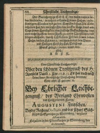 Eine Christliche Leichpredigt ... Augustini Fritzschen ...