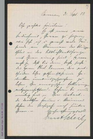 Brief von Ernst Scheib an Helene Lange