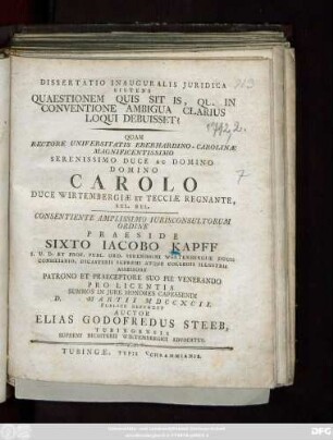 Dissertatio Inauguralis Juridica Sistens Quaestionem Quis Sit Is, Qui In Conventione Ambigua Clarius Loqui Debuisset?