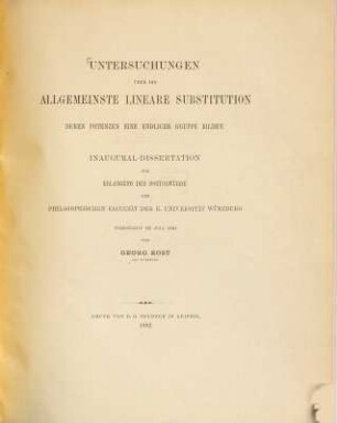 Untersuchungen über die allgemeinste lineare Substitution, deren Potenzen eine endliche Gruppe bilden