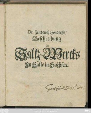 Das Saltz-Werck zu Halle in Sachsen befindlich