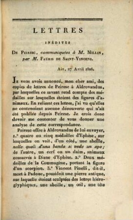 Lettres inédites communiquées à M. Millin