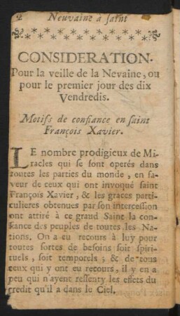 Consideration. Pour la veille de la Nevaine, ou pour le premier jour des dix vendredis