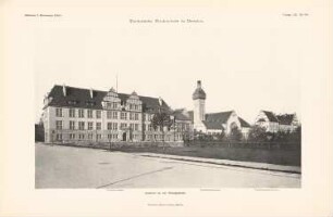 Technische Hochschule Breslau: Ansicht von der Borsigstraße (aus: Atlas zur Zeitschrift für Bauwesen, hrsg. v. Ministerium der öffentlichen Arbeiten, Jg. 60, 1910)
