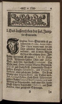 I. Das äussere Leben der seel. Jungfer Sturmin. - III. Der seel. Jungfer Sturmin inneres Leben.