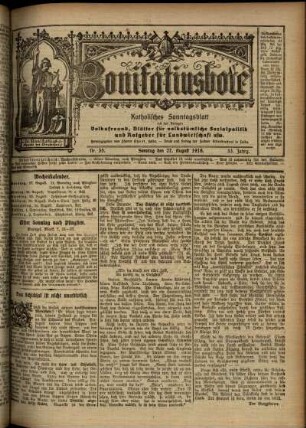 Erste Ausgabe vom Sonntag, den 27. August 1916.