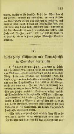 Wohlthätige Stiftungen und Vermächtnisse in Seitendorf bei Zittau