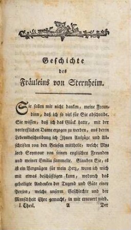 Geschichte des Fräuleins von Sternheim : von einer Freundin derselben aus Original-Papieren und andern zuverläßigen Quellen gezogen, 1