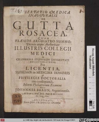Dissertatio Medica Inauguralis De Gutta Rosacea