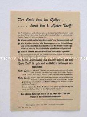Propagandaflugblatt aus einem VEB für die Einrichtung von "Roten Treffs"