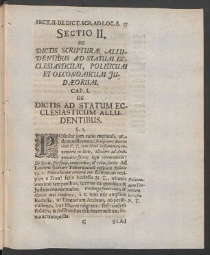 Sectio II. De Dictis Scripturae Alludentibus Ad Statum Ecclesiasticum, Politicum Et Oeconomicum Judaeorum