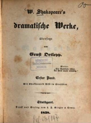 W. Shakspeare's dramatische Werke, 1