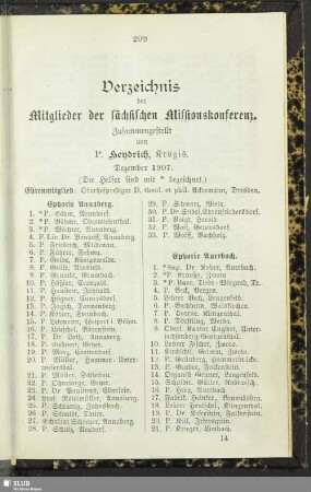 Verzeichnis der Mitglieder der sächischen Missionskonferenz